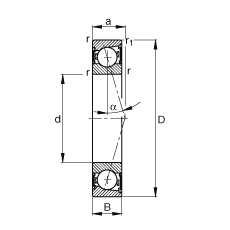 主軸軸承 B7021-C-2RSD-T-P4S, 調(diào)節(jié)，成對安裝，接觸角 α = 15°，兩側(cè)唇密封，非接觸，加嚴(yán)公差