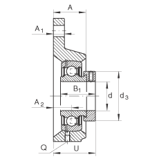 軸承座單元 PCFTR12, 帶三個(gè)螺栓孔的法蘭的軸承座單元，鑄鐵，偏心鎖圈，P型密封