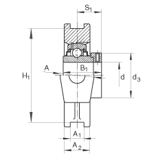 吊裝式軸承座單元 RTUE120, 鑄鐵軸承座，帶偏心鎖圈的外球面球軸承，R 密封