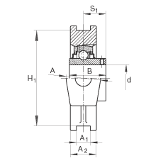 吊裝式軸承座單元 RTUEY35, 鑄鐵軸承座，內(nèi)圈帶平頭螺釘?shù)耐馇蛎媲蜉S承，R密封